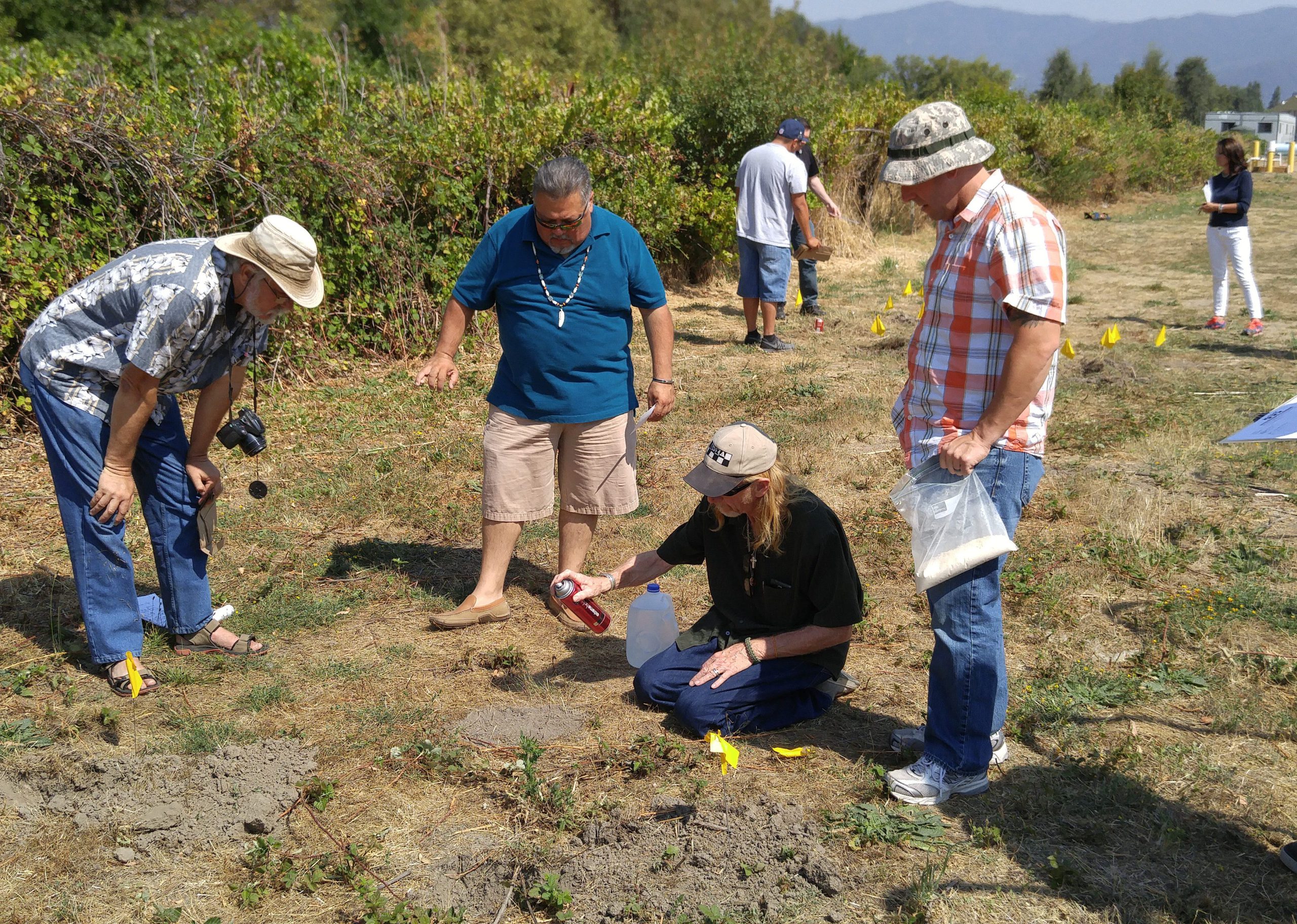 Four people assessing a natural site